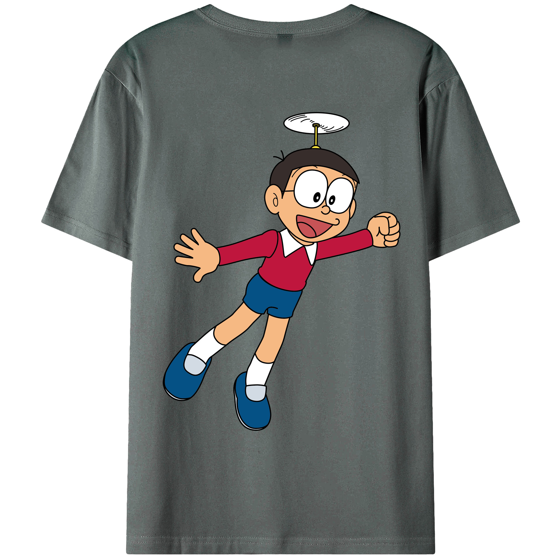（画像用） ドラえもん 野比 のび太 Doraemon Nobita Nobi 綿100％ メンズ半袖Tシャツ（バックプリント） 通気性